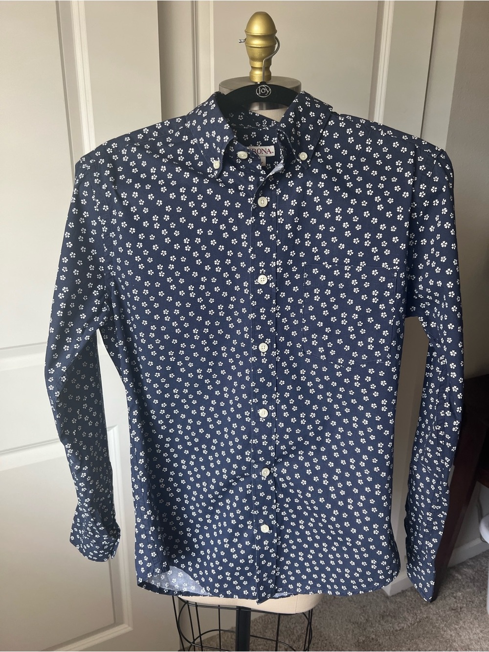 Navy Blue Cotton Button-Down Long Sleeve Shirt